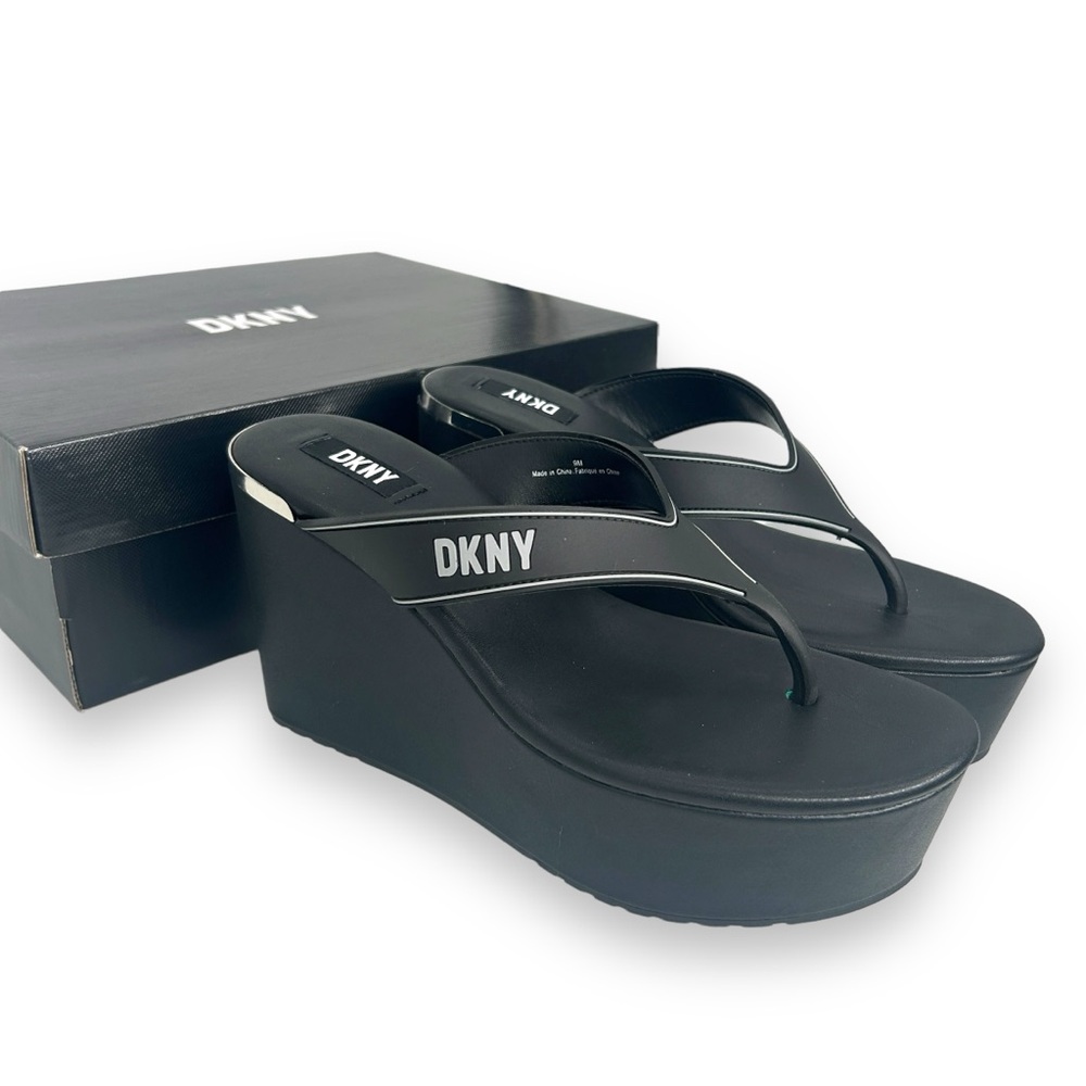 DKNY Black Platform Flip Flop Sandals